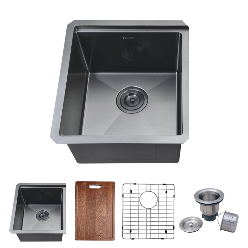 Zeek 15 x 17 Inch Gunmetal Undermount / Drop-In Workstation Sink for RV or Wet Bar 16G Stainless Steel ZW-B157