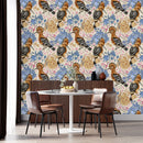Brown Birds on Floral Wallpaper