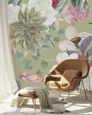 Fashionable Modern Green Floral Wallpaper