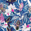 Exotic Flowers with Blue Leaves Wallpaper