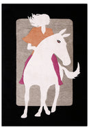 A Women Rider Horse Ivory And Black Hand Tufted 5x8 Wool Area Rug