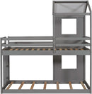 Twin Over Twin House Bunk Bed With Roof And Ladders Grey
