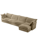 Slipcovered L Shape Sectional Long Sofa Couch, 4 Seater Sofa with Suppleness Armrests,Deep Seat Sofa with 2 Big Pillows, Comfy Couch for Living Room, Apartment, Camel Corduroy Fabric