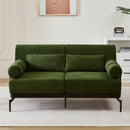 Modern Loveseat Sofa 2-Seater with USB Ports, Cylindrical Armrests, Green Chenille, 59 Inch