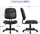 Armless Ergonomic Office Chair Black PU Leather Swivel