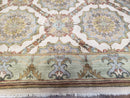 Indo Sultanabad Area Rug 8 x 9.5, Wool Hand-Knotted Ivory Green Teal Decorative Rug, Floral Panel Carpet, Indian Rug, 8 x 10 Bedroom Rug