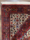 Fine Persian Bidjar Rug 3x5, Geometric Medallion Oriental Bijar Carpet 3 x 5 ft, Ruby Red and Cream, Hand Knotted Wool Rug, Semi Antique Tribal Rug, Nice