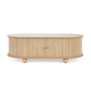 MDF ELEGANT LONG OVAL STORAGE SIDE TABLE WITH RETRO CHARM, NATURAL COLOR