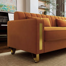 2 Piece Orange Velvet Loveseat Couch Set With Gold Metal Legs 86 Inch Living Room Sofa With 4 Pillows