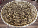 Round Indo Persian Rug 8x8 ft, Large Hand Knotted Vintage Wool Circular Carpet, 8ft Round Oriental Rug, Floral Medallion, Cream and Green