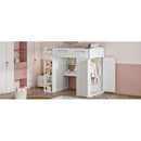 Twin Size Loft Bed with Desk, Wardrobes, 4 Drawers and 4 Shelves-White