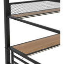 Full Size Metal Loft Bed Frame with Storage Shelf and LED Light,Iron mesh,Black