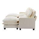 Chenille Upholstered Sectional Sofa with Removable Ottoman, USB Ports, Cup Holders, and Storage, Beige, 111'