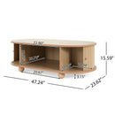 MDF ELEGANT LONG OVAL STORAGE SIDE TABLE WITH RETRO CHARM, NATURAL COLOR
