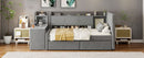 Twin Size Upholstered Daybed with Drawers, Shelves, Flip Cabinets & Side Table (Gray)