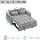 Grey Convertible Sleeper Loveseat Bed With ThreeInOne