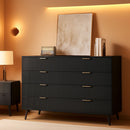 Fluted Nine Drawer Dresser 55 Inch Matte Black With Gold Handles