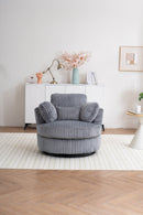 Oversized 360 Degreed Swivel Accent Chair Modern Soft Plush Corduroy Round Barrel Chair for Living Room Bedroom with Pillows, Gray