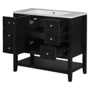 36' Bathroom Vanity with Sink Combo, One Cabinet and Three Drawers, Solid Wood and MDF Board, Black (Old Sku:SY999505AAB)