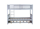 Full Over Full Rubber Wood Bunk Bed with Trundle, Ladder and Guardrails, Convertible to 2 Full Size Beds, with Twin Size Trundle,Light Grey