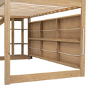 Walker Edison - Twin Size Wood House Loft bed with Slide, Storage shelves and Light, Climbing Ramp, Wood Color