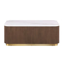 Rectangle Cocktail Table Genuine Accent Plinth Base Living Room - Brown / Gold / White