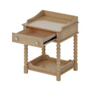 Retro Style Nightstand with Drawer and Open Shelf for Bedroom, Bedside Table with Turned Legs and Metal Handle,Natural