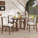 TREXM 5-Piece Extendable Dining Table Set for 4, Round Dining Table for 4 with Upholstered Chairs, Farmhouse Kitchen Table Set with Removable Leaf for Dining Room and Kitchen (Brown)