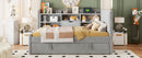 Twin Size Upholstered Daybed with Trundle, Storage Shelves, USB & Outlet (Gray)