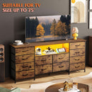 Twelve Drawer Dresser LED TV Stand Rustic Brown Finish