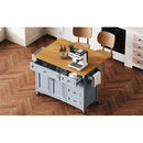 K&K 52'' Kitchen Island with Drop Leaf, Embossed Texture Kitchen Island on Wheels with Spice Rack, Towel Rack, 2 Doors and 5 Drawers, Kitchen Storage Cart with Adjustable Shelf for Kitchen, Blue Grey
