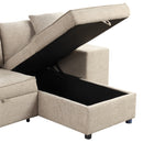 Modern L-Shape 3 Seat Reversible Sectional Couch with Pull Out Sleeper, Storage Chaise & 2 Stools, Cream, Linen Chenille