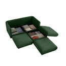 Modern Green Chenille 2-Seater Sofa with Ottoman Storage, Cylindrical Backrest and Armrests