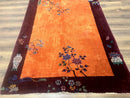 Chinese Art Deco Rug 5x8, Antique Chinese Wool Rug, Nichols Rug, Rare Chinese Carpet, Orange and Purple-Maroon