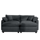 Contemporary Corduroy Two-Seater Sofa with Ottoman, Grey, Ideal for Small Spaces