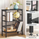 Three Tier Bookshelf Industrial Bookcase And Record Storage Rack With Side Fence Black Metal Frame Rustic Wood