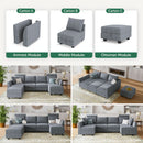 Bluish Grey Transformable Sleeper Sofa With Storage