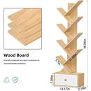 8 Tier Tree Bookshelf With Drawer Natural Wood Bookcase