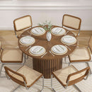 Round Walnut Dining Table 47 Inch With Wood Strip Base