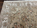 Sino Persian Rug 8x10, Soft Wool, Silk Highlights, Hand Knotted Vintage Carpet, Taupe & Ivory, Floral, Traditional Rug 8 x 10