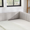 Full Size Daybed with Trundle Upholstered Sofa Bed, with Vertical Stripes, Linen Fabric, Beige (82.5'x58'x30')