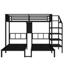 Twin over Twin & Twin Bunk Beds for 3, Twin XL over Twin & Twin Bunk Bed Metal Triple Bunk Bed with Desk & Shelves, Space Saving/Noise Reduction, Black