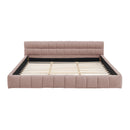 King size  Upholstered Bed Frame with Thick Fabric, Chenille Fabric Grounded Queen Size Platform Bed with Headboard and Solid Frame. No Box Spring Needed-Pink(88.5''*85.5''*24'')