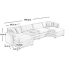 Modern Upholstered Corduroy Fabric Sofa with 3 Footstools and Pillows, 4 Seater, Grey
