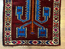 Persian Tribal Rug 1.8 x 2, Small Balouchi Rug, Unique Design, Burgundy and Blue