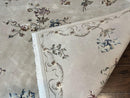 Chinese 120 Line Rug 8x10, Chinese Aubusson Wool & Silk Highlights Handmade Vintage Carpet, Beige Fine Weave Rug, Floral European Design