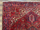 Persian Heriz Rug 7x10, Geometric Pattern, Red Ivory Navy Blue