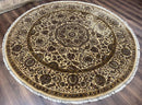Round Indo Persian Rug 8x8 ft, Large Hand Knotted Vintage Wool Circular Carpet, 8ft Round Oriental Rug, Floral Medallion, Cream and Green