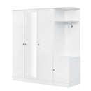 4-Door Wardrobe with Shelves, Drawers, and Full-Length Mirror, White