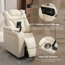 Home Theater Recliner with 270 Degree Swivel, PU Leather, Power Recliner with Tray Table, Phone Holder, Cup Holder, USB Port, White